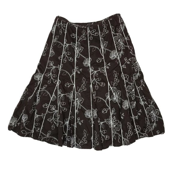 JM Collection Dresses & Skirts - JM Collection Skirt Womens Size 8P 8 Petite Brown White Embroidered A Line
